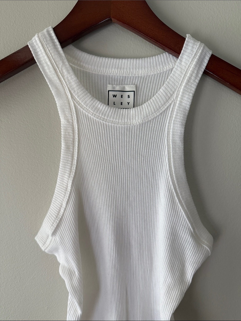 Wesley White Ribbed Racerback Tank Top